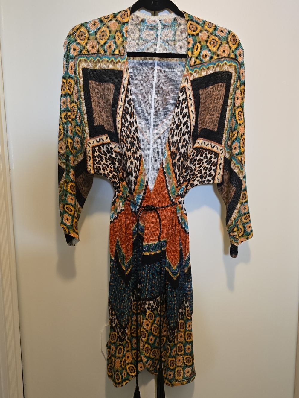 Chico's Print Cardigan Sweater in Brown, Teal, Orange
